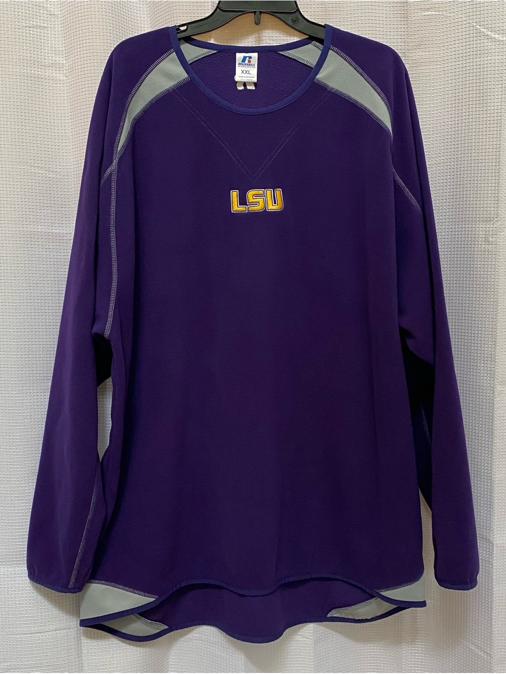 Men’s RUSSELL ATHLETIC Long Sleeve Fleece Pullover Mesh Accents LSU 2XL